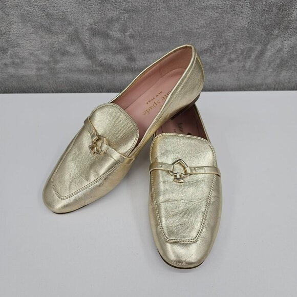 Kate Spade NY Cape Cod Loafers 6 B Metallic Gold Slip On Flat Leather Almond Toe - Picture 14 of 15